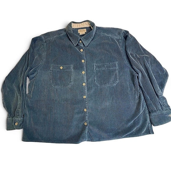 St. John's Bay Tops - Vintage St. John’s Bay Corduroy Shacket 3X Cropped Oversized Button Up Blue